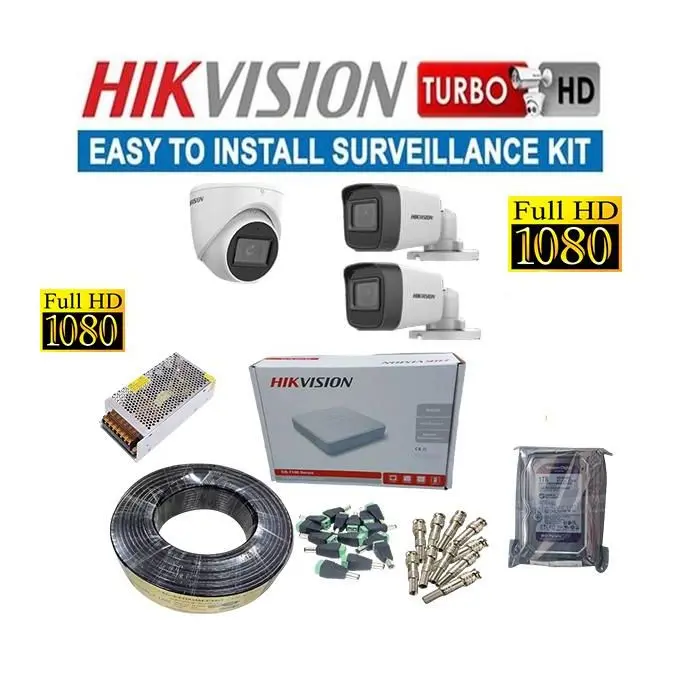 Hikvision 3 Turbo HD 1080P Full HD Night Vision CCTV Camera Complete System Kit -50M RG59 CCTV Camer Cable+500GB Harddisk