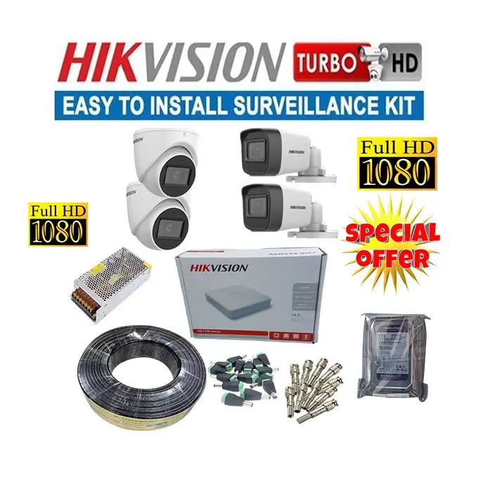 Hikvision 4 Turbo HD 1080P Full HD 2 MegaPixels Easy Installation Setup CCTV Security Surveillance Cameras Complete System Kit -500GB Harddisk